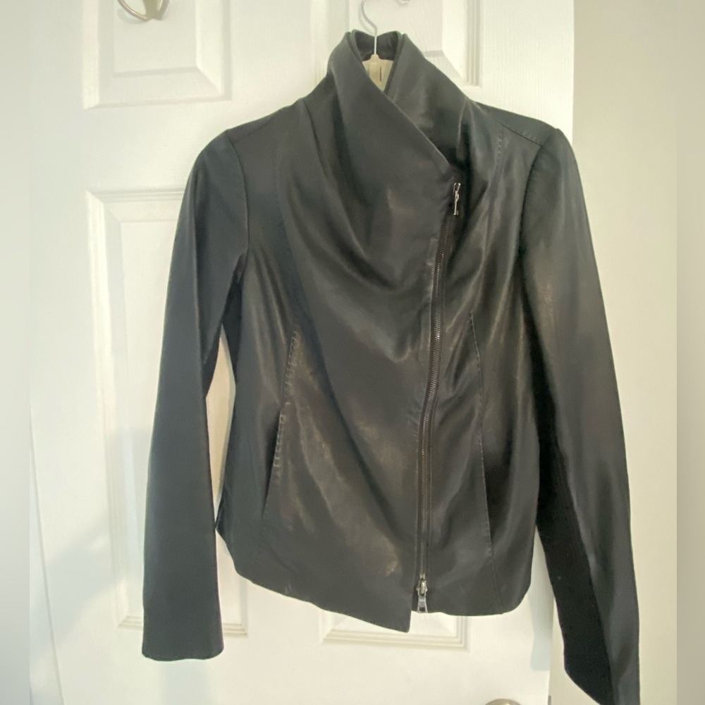 Vince Black Leather Jacket with Asymmetrical Zip